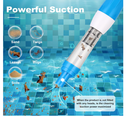 3-in-1 Cordless Handheld Pool Vacuum Cleaner - Quick-Swap Heads, Up to 60-70 min Runtime, High-Flow Suction for Leaves & Fine Debris