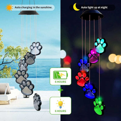 Solar-Powered Paw Print Wind Chimes – Color-Changing Outdoor Decor